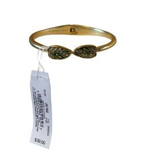 Lucky Brand Matte Gold & Green Leaf Hinge Cuff